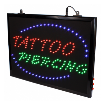 „Tattoo + Piercing" - LED-Schild zum Aufhängen, mit Kette